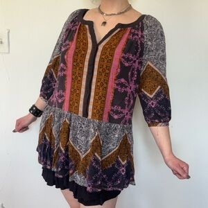 Free People Patchwork Cold Shoulder Peasant Blouse